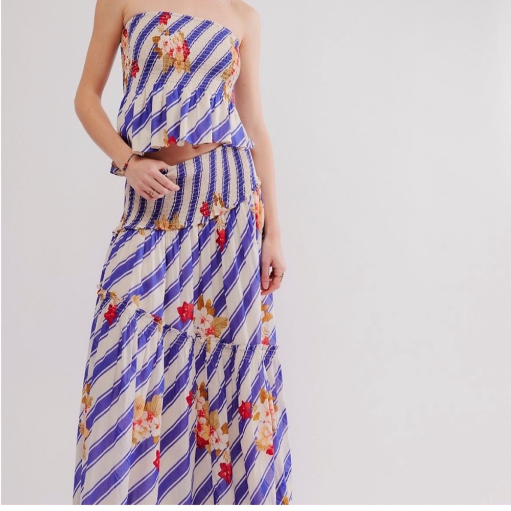 Floral Striped Strapless Maxi Skirt